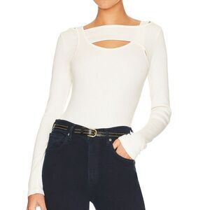 Citizens of Humanity Dasha Cut Out Long Sleeve Bodysuit Top Ivory Med